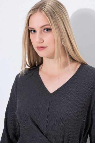 Ulla Popken 843595 Omslagskjole med 3/4-ermer Gråmelert - Midikjoler - Midikjoler i store størrelser
