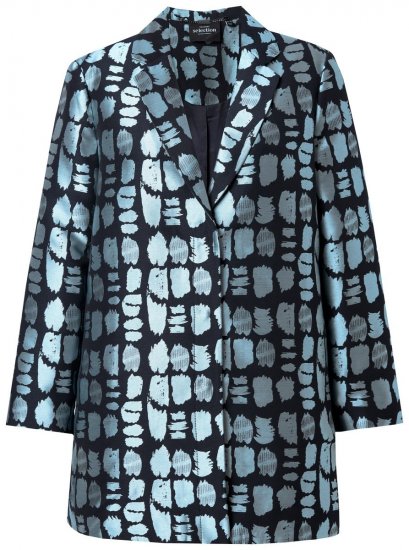 Ulla Popken 843937 Mønstret blazer med struktur Mørkeblå - Blazere - Blazere i store størrelser for dame