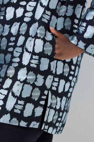 Ulla Popken 843937 Mønstret blazer med struktur Mørkeblå - Blazere - Blazere i store størrelser for dame