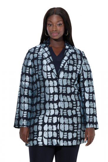 Ulla Popken 843937 Mønstret blazer med struktur Mørkeblå - Blazere - Blazere i store størrelser for dame