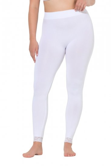 Ulla Popken 844563 Strømpeleggings med blonder Hvit - Strømpebukser & sokker - 