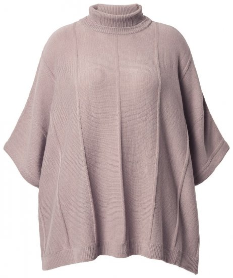 Ulla Popken 844996 Ribbestrikket merinoponcho med høy hals Lysebrun - Ponchoer og capes - 