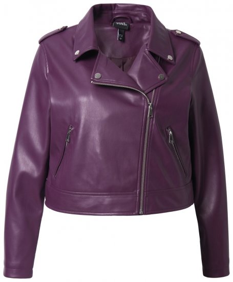 Ulla Popken 845121 Bikerjakke i skinnimitasjon Plomme - Jakker - Damejakker i store størrelser