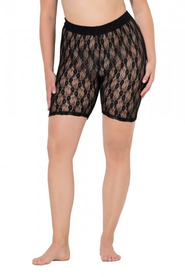 Ulla Popken 845290 Blomstrete antignagshorts med blonder Svart - Antignagshorts - 