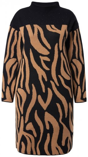 Ulla Popken 845378 Dyremønstret strikket kjole Beige - Aftenkjoler - Selskapskjoler for kvinner