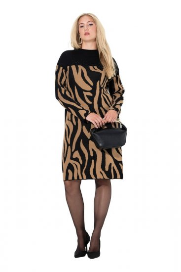 Ulla Popken 845378 Dyremønstret strikket kjole Beige - Aftenkjoler - Selskapskjoler for kvinner