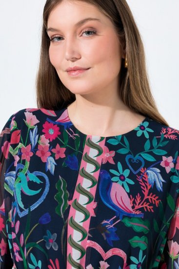 Ulla Popken 845649 Blomstret chiffongkjole Mørkeblå - Midikjoler - Midikjoler i store størrelser