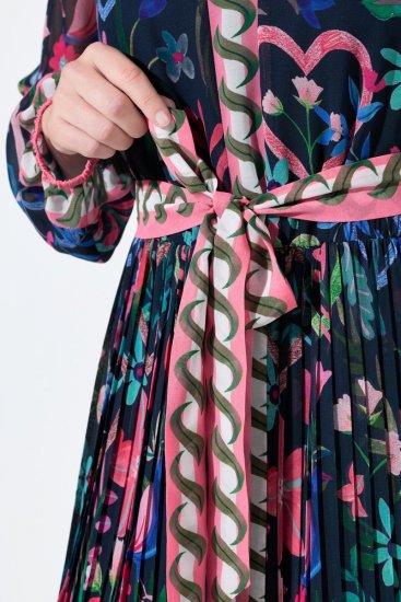 Ulla Popken 845649 Blomstret chiffongkjole Mørkeblå - Midikjoler - Midikjoler i store størrelser