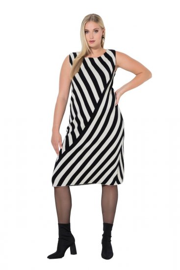 Ulla Popken 845784 Stripete strikket kjole Svart - Sommerkjoler - Sommerkjoler for kvinner i store størrelser