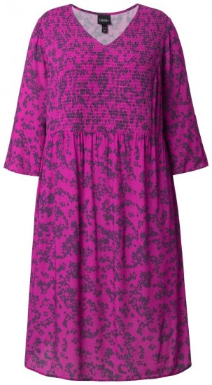 Ulla Popken 845825 Blomstret midikjole med V-hals Lilla - Midikjoler - Midikjoler i store størrelser