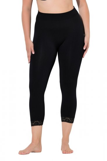 Ulla Popken 846491 3/4-strømpeleggings med blonder Svart - Strømpebukser & sokker - 
