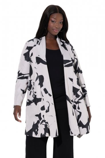 Ulla Popken 846923 Mønstret blazer med sjalskrage Taupe - Blazere - Blazere i store størrelser for dame