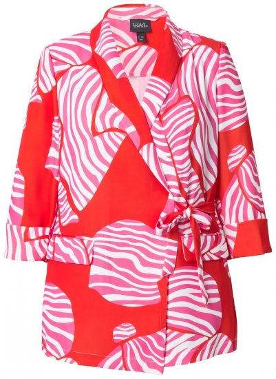 Ulla Popken 847275 Stripet blazer i omslagslook Rød - Blazere - Blazere i store størrelser for dame