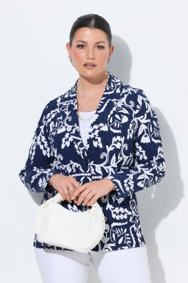 Ulla Popken 847586 Blazer i blomstret jacquard Mørkeblå - Blazere - Blazere i store størrelser for dame
