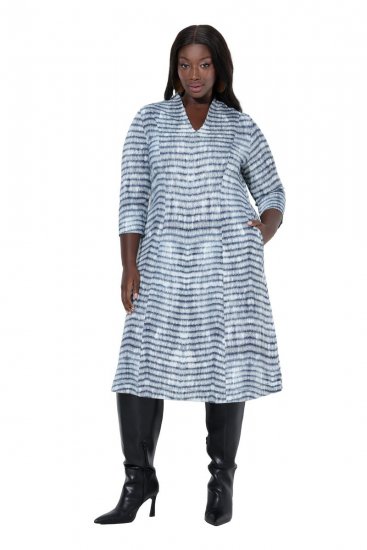 Ulla Popken 847643 Stripete jerseykjole Mørkeblå - Jerseykjoler - 