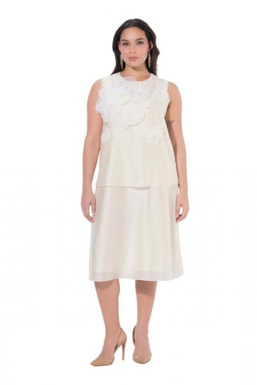 Ulla Popken 847918 Blomstret chiffongkjole Benhvit - Sommerkjoler - Sommerkjoler for kvinner i store størrelser
