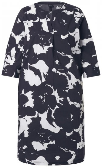 Ulla Popken 848061 Blomstret midikjole med 3/4-ermer Svart - Midikjoler - Midikjoler i store størrelser