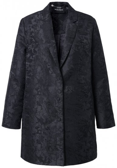 Ulla Popken 848099 Blomstret jacquardblazer med skjult knappelist Svart - Blazere - Blazere i store størrelser for dame