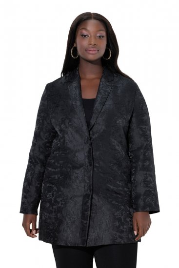 Ulla Popken 848099 Blomstret jacquardblazer med skjult knappelist Svart - Blazere - Blazere i store størrelser for dame