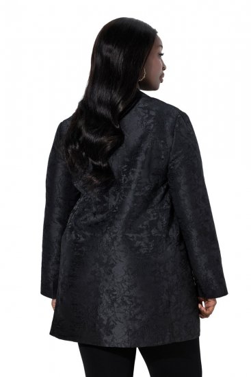 Ulla Popken 848099 Blomstret jacquardblazer med skjult knappelist Svart - Blazere - Blazere i store størrelser for dame