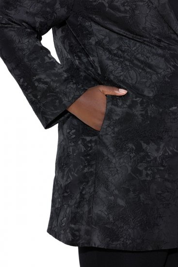 Ulla Popken 848099 Blomstret jacquardblazer med skjult knappelist Svart - Blazere - Blazere i store størrelser for dame