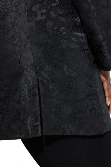 Ulla Popken 848099 Blomstret jacquardblazer med skjult knappelist Svart - Blazere - Blazere i store størrelser for dame