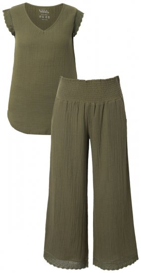 Ulla Popken 848131 Pyjamas med blonder Olivengrønn - Pyjamas/Loungewear - 