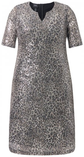 Ulla Popken 848137 Dyremønstret paljettkjole Beige - Aftenkjoler - Selskapskjoler for kvinner