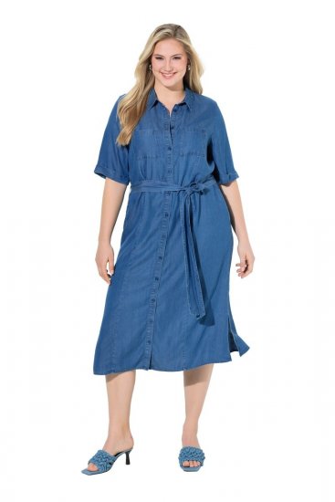 Ulla Popken 848491 Skjortekjole Denimblå - Midikjoler - Midikjoler i store størrelser