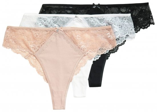 Ulla Popken 848522 Stringtruser med blonder 3-pakning Svart - Truser - 