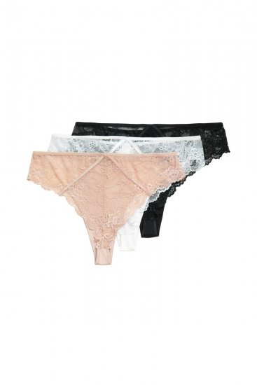 Ulla Popken 848522 Stringtruser med blonder 3-pakning Svart - Truser - 
