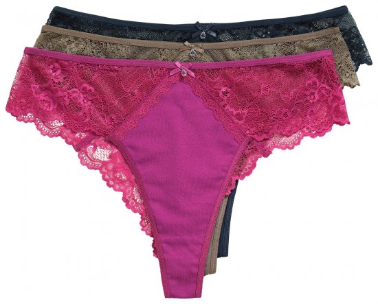 Ulla Popken 848522 Stringtruser med blonder 3-pakning Mørklilla - Truser - 