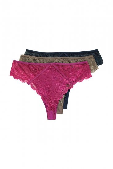Ulla Popken 848522 Stringtruser med blonder 3-pakning Mørklilla - Truser - 