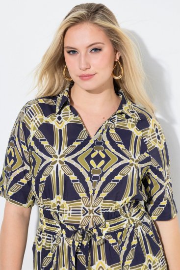 Ulla Popken 848789 Mønstret midikjole med lommer Mørkeblå - Midikjoler - Midikjoler i store størrelser