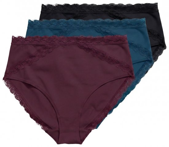 Ulla Popken 848803 Truser med blonder 3-pakning Vinrød - Truser - 