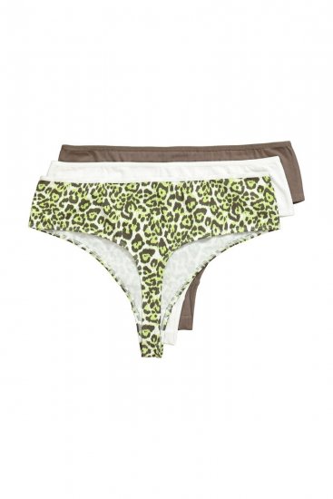 Ulla Popken 848826 Dyremønstrede stringtruser 3-pakning Taupe - Truser - 