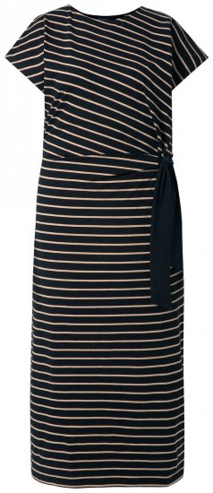 Ulla Popken 848921 Stripete jerseykjole med knytebelte Svart - Maxikjoler - Maxikjoler for damer i store størrelser