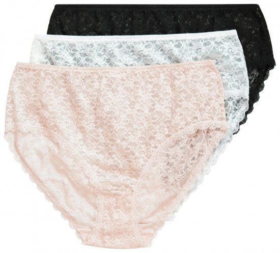 Ulla Popken 849194 Blomstrete truser med blonder 3-pakning Svart - Truser - 