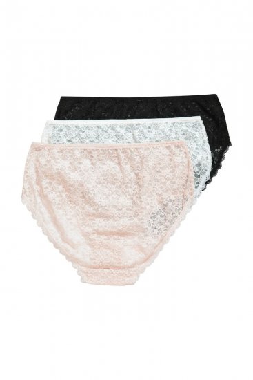 Ulla Popken 849194 Blomstrete truser med blonder 3-pakning Svart - Truser - 