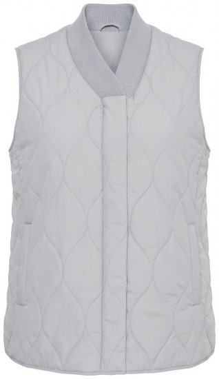 Ulla Popken 849221 Quiltet vest med ribbestrikket krage Grå - Vester - 