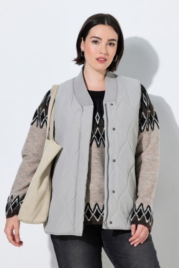 Ulla Popken 849221 Quiltet vest med ribbestrikket krage Grå - Vester - 