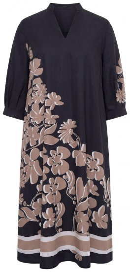 Ulla Popken 849423 Blomstret kjole med 3/4-ermer Svart - Maxikjoler - Maxikjoler for damer i store størrelser