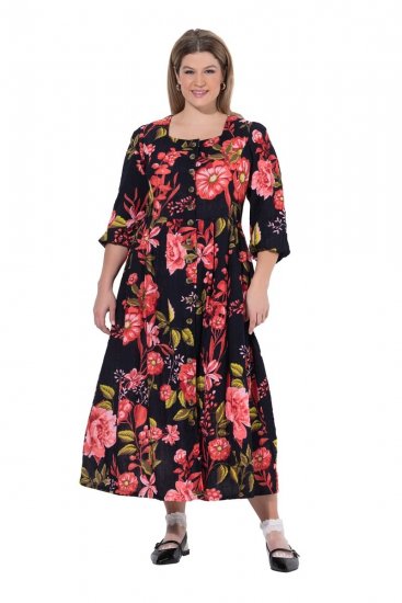 Ulla Popken 849593 Blomstret skjortekjole Mørkeblå - Maxikjoler - Maxikjoler for damer i store størrelser