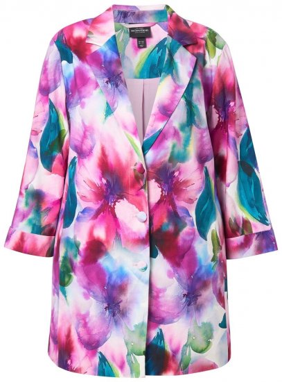 Ulla Popken 849728 Blomstret blazer i linblanding Hvit - Blazere - Blazere i store størrelser for dame