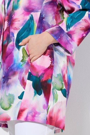 Ulla Popken 849728 Blomstret blazer i linblanding Hvit - Blazere - Blazere i store størrelser for dame