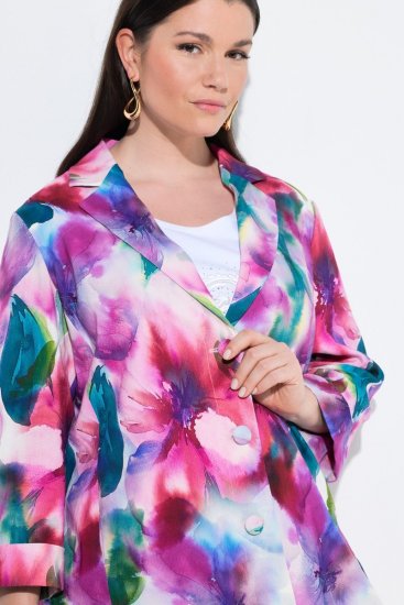 Ulla Popken 849728 Blomstret blazer i linblanding Hvit - Blazere - Blazere i store størrelser for dame