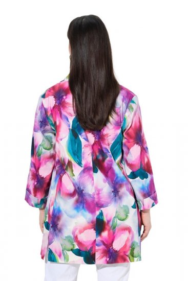 Ulla Popken 849728 Blomstret blazer i linblanding Hvit - Blazere - Blazere i store størrelser for dame