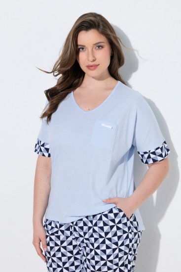 Ulla Popken 849850 Rutete pyjamas Lyseblå - Pyjamas/Loungewear - 