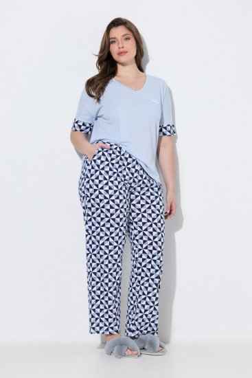 Ulla Popken 849850 Rutete pyjamas Lyseblå - Pyjamas/Loungewear - 