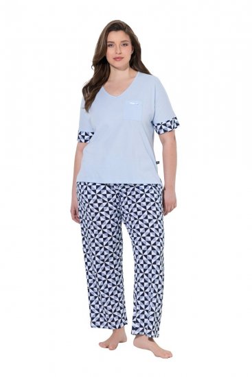 Ulla Popken 849850 Rutete pyjamas Lyseblå - Pyjamas/Loungewear - 
